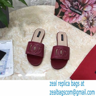 Dolce  &  Gabbana Calfskin Flat Sliders Burgundy With DG Millennials Logo 2021